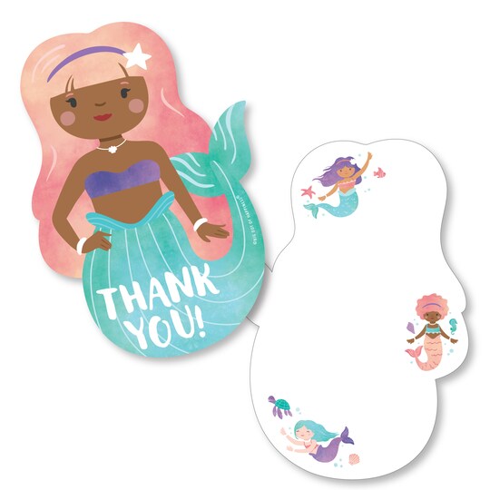 Big Dot of Happiness; Big Dot of Happiness Mermaid Thank You Cards with Envelopes, Flat Mermaid Birthday Party Blank Thank You Note Cards, Set of 12; Category:Thank You; Image:1